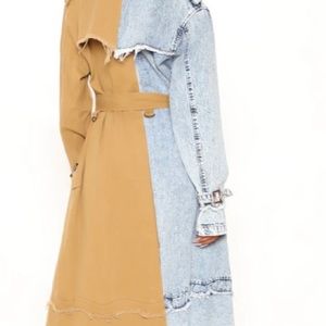 Woman Trendy Color block & denim trench coat